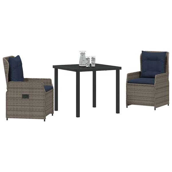 Grote foto vidaxl tuin eetset 3 pcs grijs poly riet tuin en terras tuinmeubelen