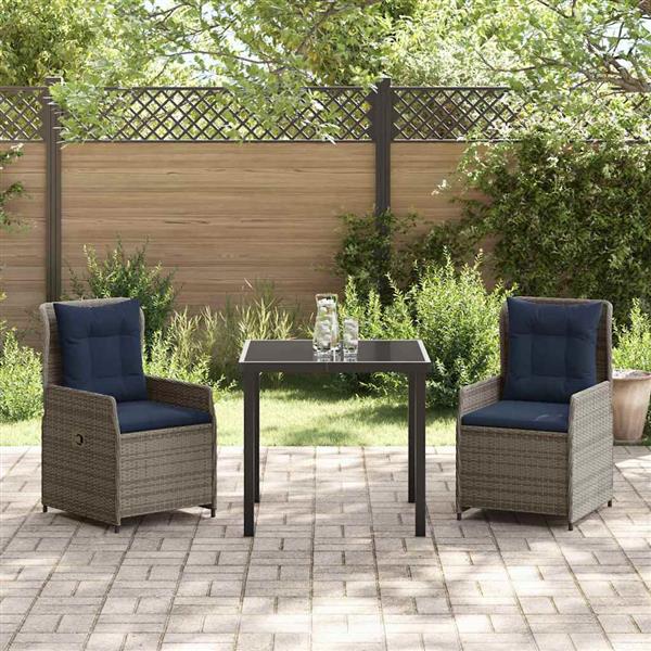 Grote foto vidaxl tuin eetset 3 pcs grijs poly riet tuin en terras tuinmeubelen