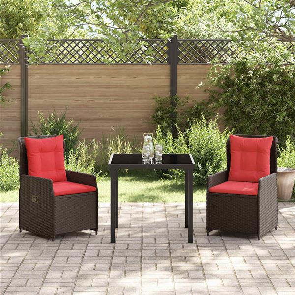 Grote foto vidaxl tuin eetset 3 pcs bruin poly riet tuin en terras tuinmeubelen
