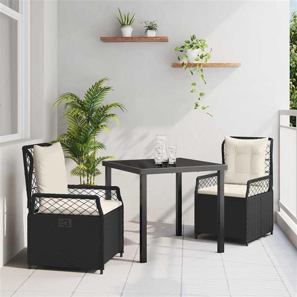 Grote foto vidaxl tuin eetset 3 pcs zwart poly rattan tuin en terras tuinmeubelen