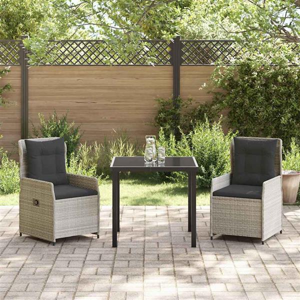 Grote foto vidaxl tuin eetset 3 pcs lichtgrijs poly rattan tuin en terras tuinmeubelen