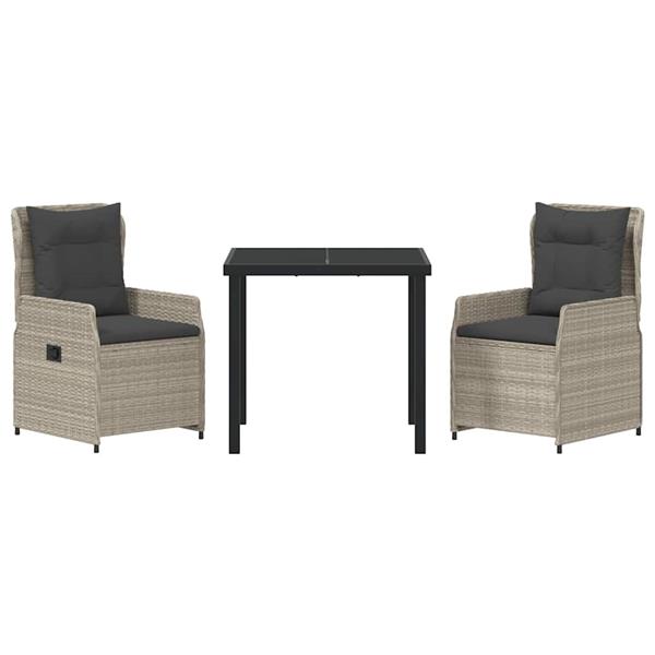 Grote foto vidaxl tuin eetset 3 pcs lichtgrijs poly rattan tuin en terras tuinmeubelen