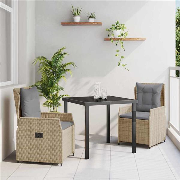 Grote foto vidaxl tuin eetset 3 pcs beige poly rattan tuin en terras tuinmeubelen