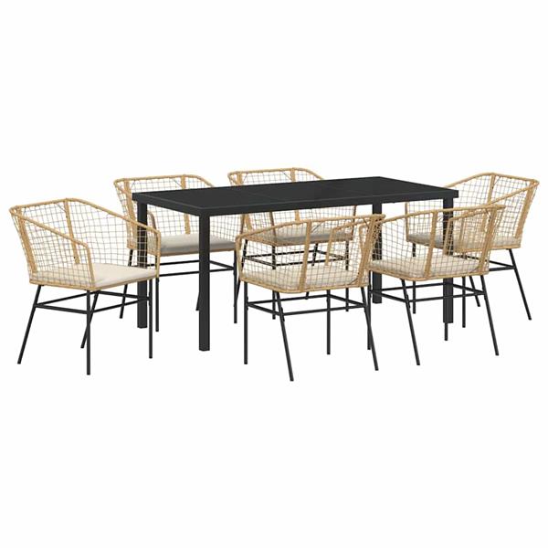Grote foto vidaxl tuin eetset 7 pcs bruin poly rattan tuin en terras tuinmeubelen