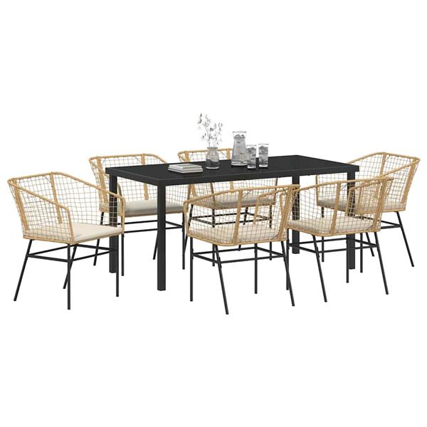 Grote foto vidaxl tuin eetset 7 pcs bruin poly rattan tuin en terras tuinmeubelen