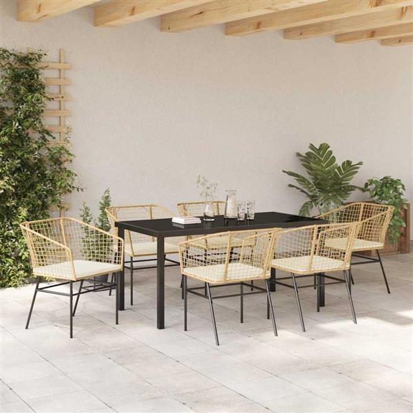 Grote foto vidaxl tuin eetset 7 pcs bruin poly rattan tuin en terras tuinmeubelen
