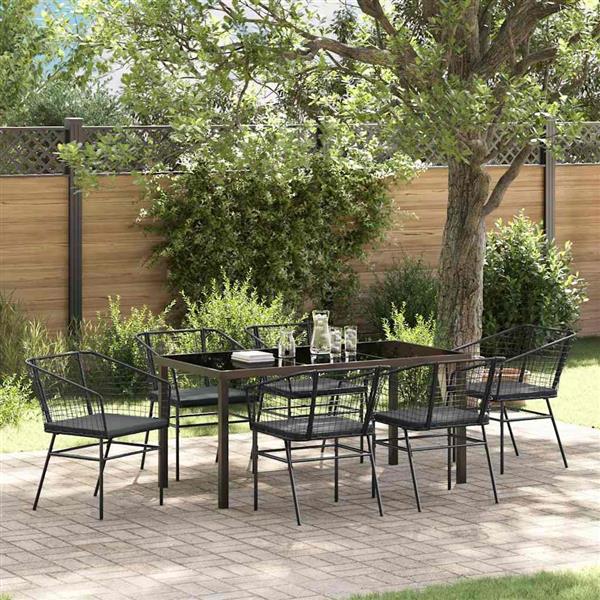 Grote foto vidaxl tuin eetset 7 pcs zwart poly rattan tuin en terras tuinmeubelen