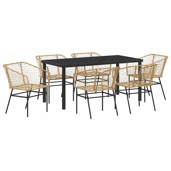 Grote foto vidaxl tuin eetset 7 pcs bruin poly rattan tuin en terras tuinmeubelen