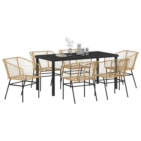 Grote foto vidaxl tuin eetset 7 pcs bruin poly rattan tuin en terras tuinmeubelen