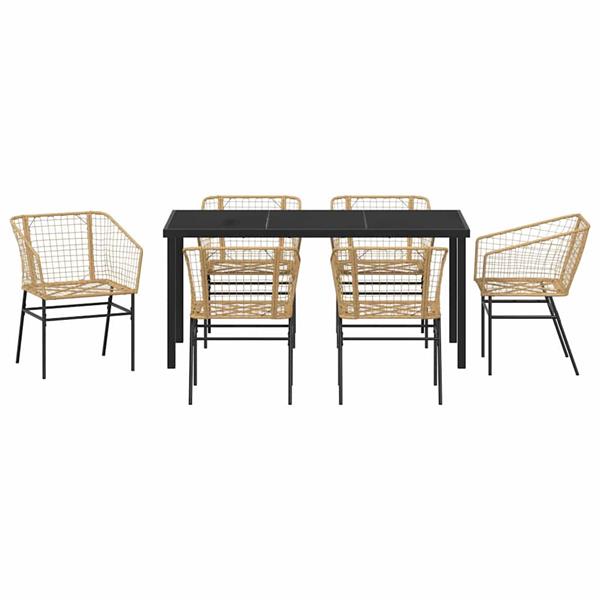Grote foto vidaxl tuin eetset 7 pcs bruin poly rattan tuin en terras tuinmeubelen