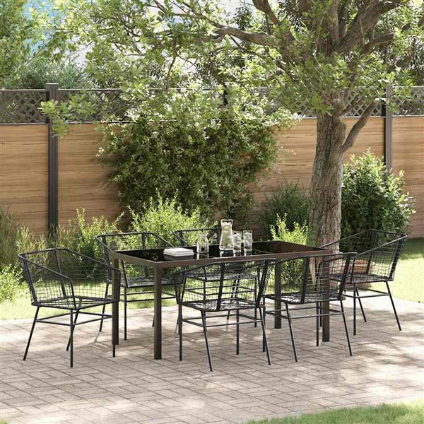 Grote foto vidaxl tuin eetset 7 pcs zwart poly rattan tuin en terras tuinmeubelen