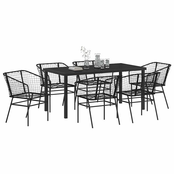 Grote foto vidaxl tuin eetset 7 pcs zwart poly rattan tuin en terras tuinmeubelen