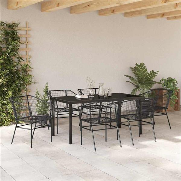 Grote foto vidaxl tuin eetset 7 pcs zwart poly rattan tuin en terras tuinmeubelen