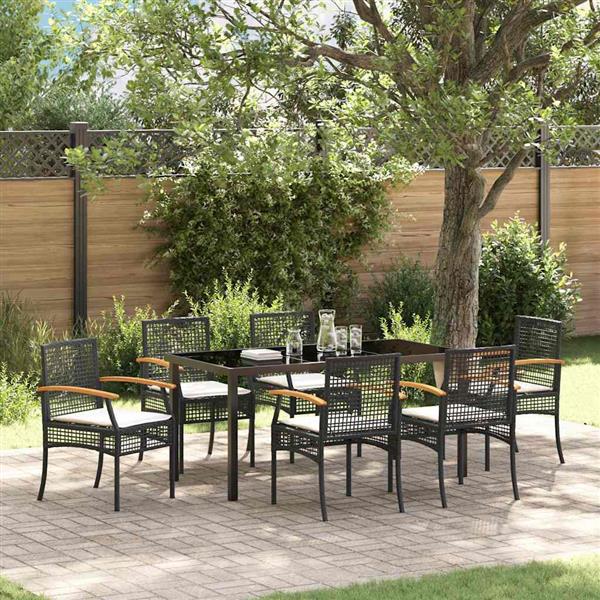 Grote foto vidaxl tuin eetset 7 pcs zwart poly rattan tuin en terras tuinmeubelen