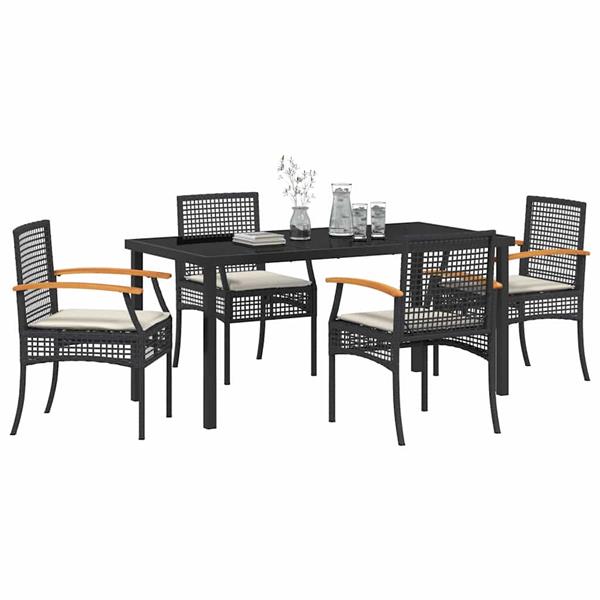Grote foto vidaxl tuin eetset 5 pcs zwart poly rattan tuin en terras tuinmeubelen