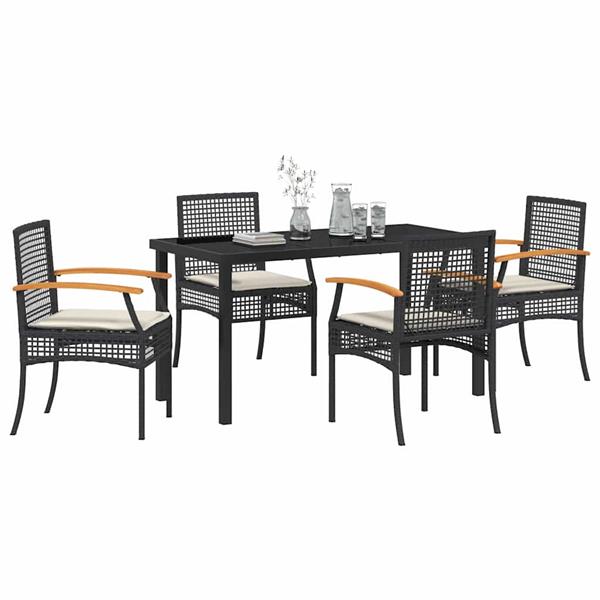Grote foto vidaxl tuin eetset 5 pcs zwart poly rattan tuin en terras tuinmeubelen