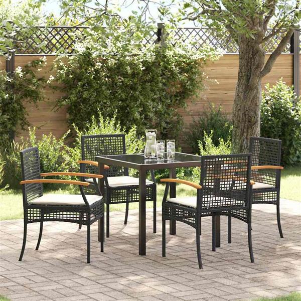 Grote foto vidaxl tuin eetset 5 pcs zwart poly rattan tuin en terras tuinmeubelen