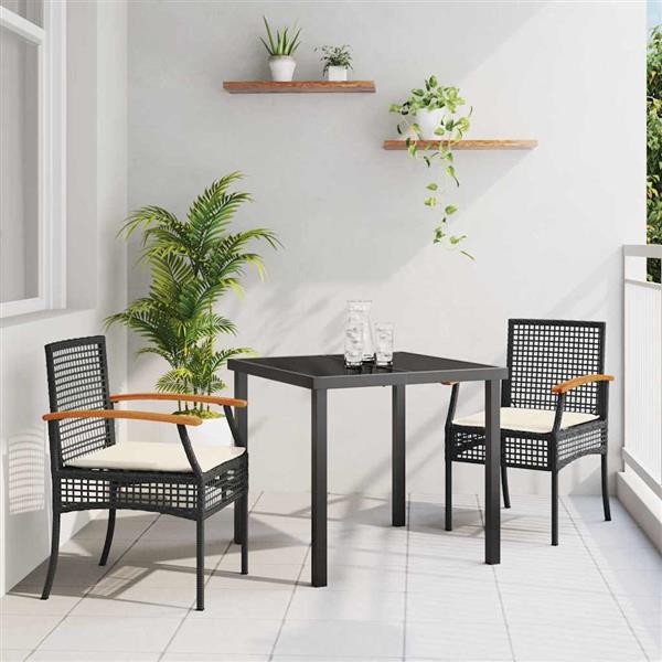 Grote foto vidaxl tuin eetset 3 pcs zwart poly rattan tuin en terras tuinmeubelen