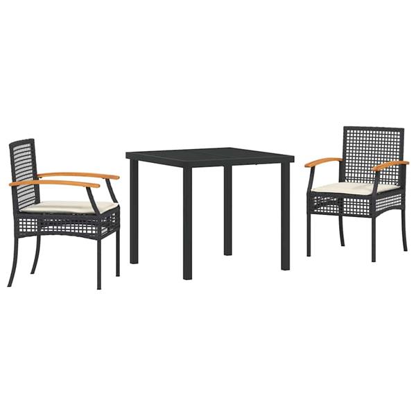 Grote foto vidaxl tuin eetset 3 pcs zwart poly rattan tuin en terras tuinmeubelen