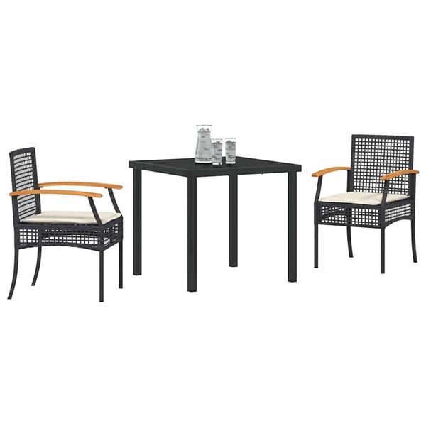 Grote foto vidaxl tuin eetset 3 pcs zwart poly rattan tuin en terras tuinmeubelen