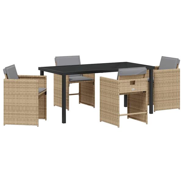 Grote foto vidaxl tuin eetset 5 pcs beige poly rattan tuin en terras tuinmeubelen