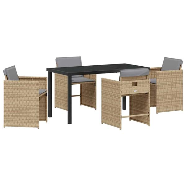 Grote foto vidaxl tuin eetset 5 pcs beige poly rattan tuin en terras tuinmeubelen