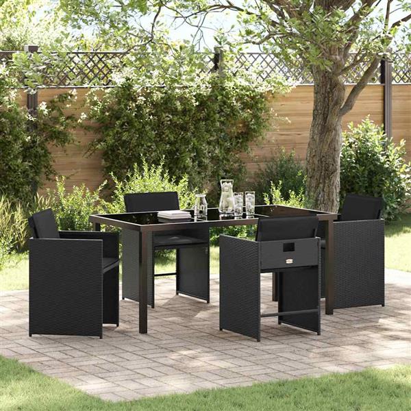 Grote foto vidaxl tuin eetset 5 pcs zwart poly rattan tuin en terras tuinmeubelen