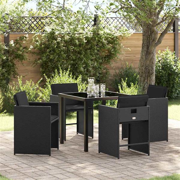Grote foto vidaxl tuin eetset 5 pcs zwart poly rattan tuin en terras tuinmeubelen