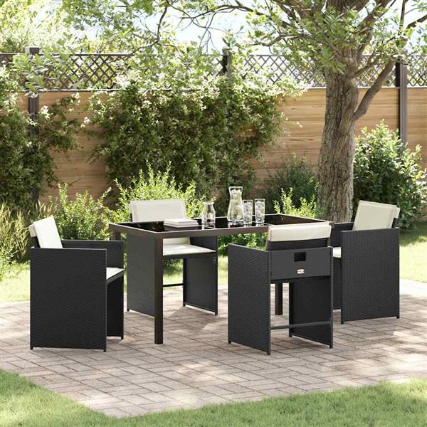 Grote foto vidaxl tuin eetset 5 pcs zwart poly rattan tuin en terras tuinmeubelen