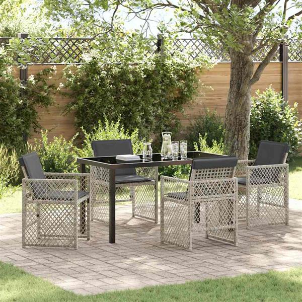 Grote foto vidaxl tuin eetset 5 pcs lichtgrijs poly rattan tuin en terras tuinmeubelen