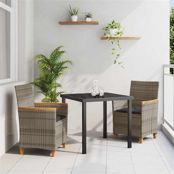 Grote foto vidaxl tuin eetset 3 pcs grijs poly rattan tuin en terras tuinmeubelen