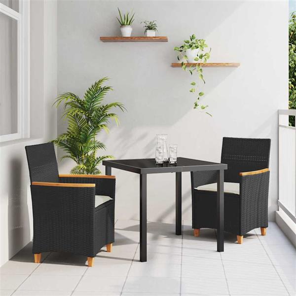 Grote foto vidaxl tuin eetset 3 pcs zwart poly rattan tuin en terras tuinmeubelen