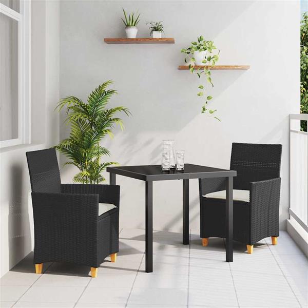 Grote foto vidaxl tuin eetset 3 pcs zwart poly rattan tuin en terras tuinmeubelen