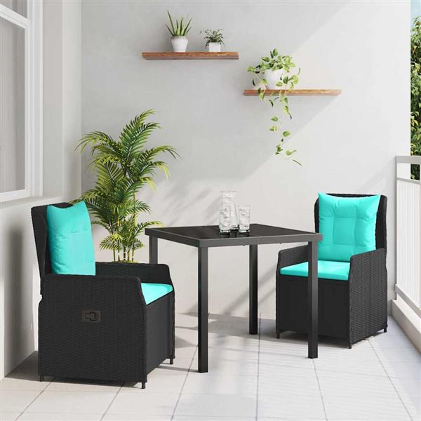 Grote foto vidaxl tuin eetset 3 pcs zwart poly riet tuin en terras tuinmeubelen