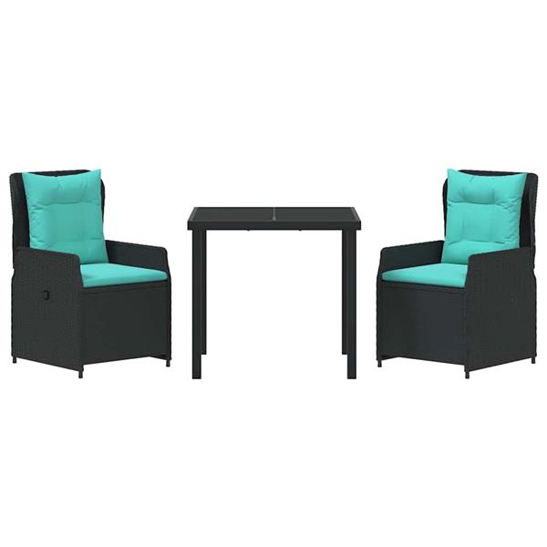 Grote foto vidaxl tuin eetset 3 pcs zwart poly riet tuin en terras tuinmeubelen