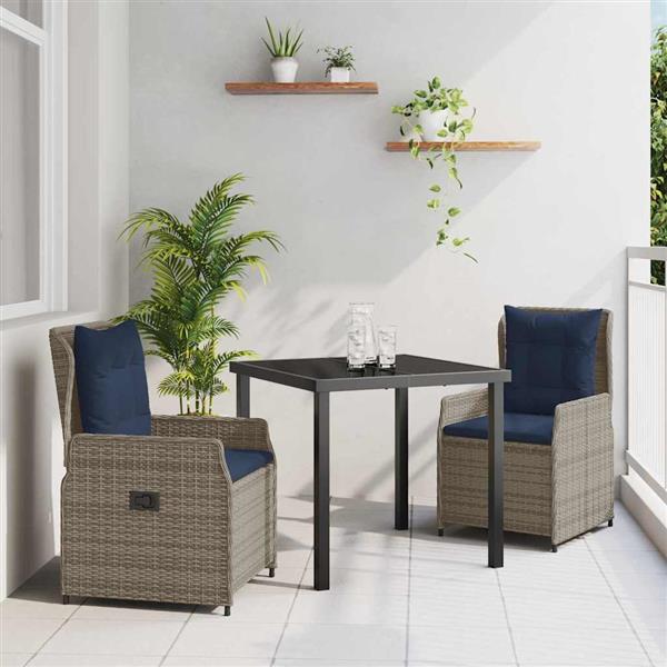 Grote foto vidaxl tuin eetset 3 pcs grijs poly riet tuin en terras tuinmeubelen