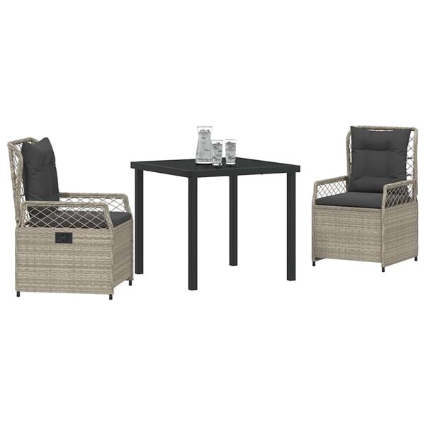 Grote foto vidaxl tuin eetset 3 pcs lichtgrijs poly rattan tuin en terras tuinmeubelen