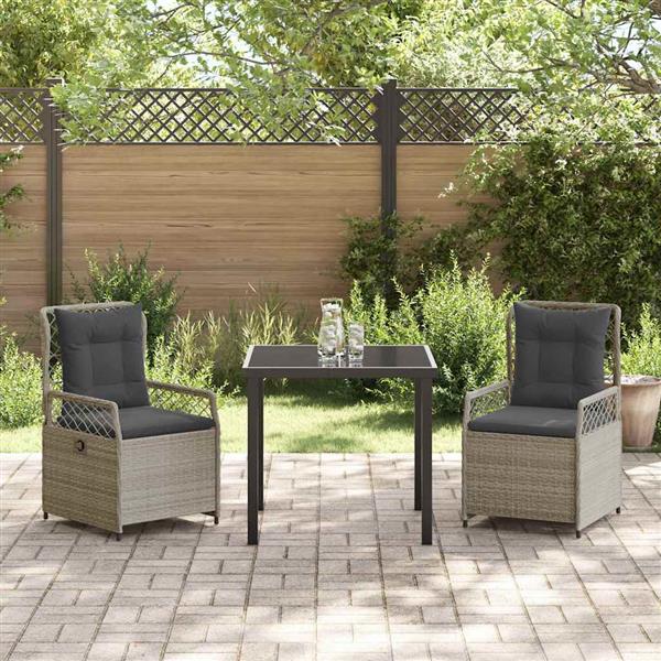 Grote foto vidaxl tuin eetset 3 pcs lichtgrijs poly rattan tuin en terras tuinmeubelen