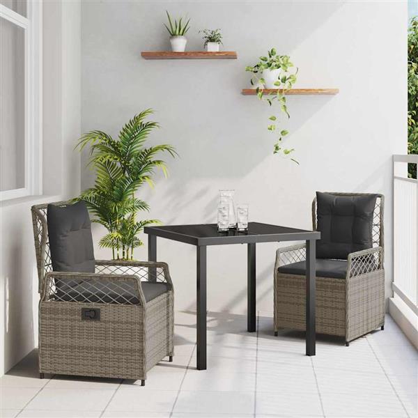 Grote foto vidaxl tuin eetset 3 pcs grijs poly rattan tuin en terras tuinmeubelen