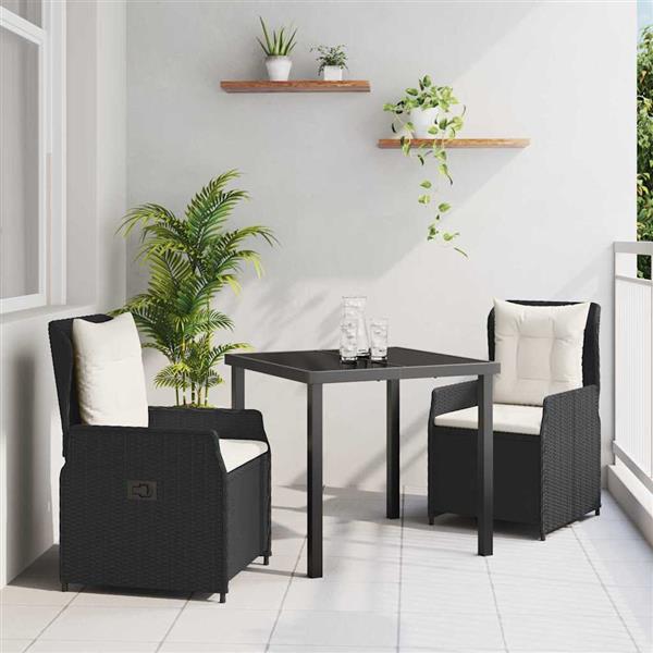 Grote foto vidaxl tuin eetset 3 pcs zwart poly rattan tuin en terras tuinmeubelen