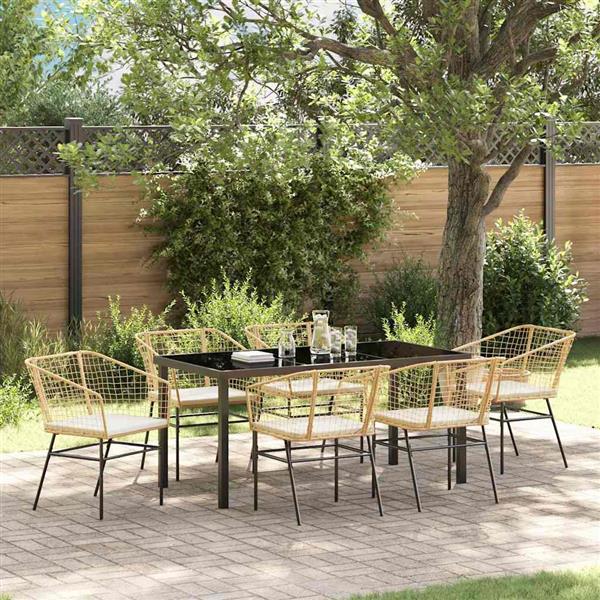 Grote foto vidaxl tuin eetset 7 pcs bruin poly rattan tuin en terras tuinmeubelen