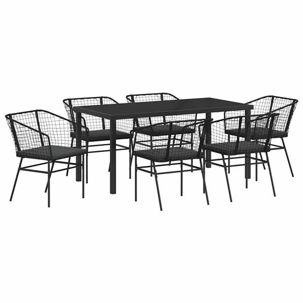 Grote foto vidaxl tuin eetset 7 pcs zwart poly rattan tuin en terras tuinmeubelen