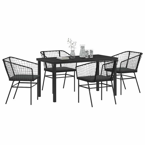 Grote foto vidaxl tuin eetset 5 pcs zwart poly rattan tuin en terras tuinmeubelen