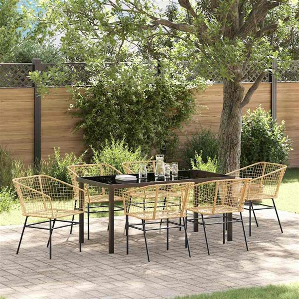 Grote foto vidaxl tuin eetset 7 pcs bruin poly rattan tuin en terras tuinmeubelen