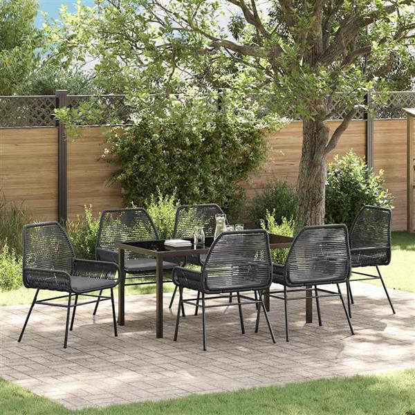 Grote foto vidaxl tuin eetset 7 pcs zwart poly rattan tuin en terras tuinmeubelen