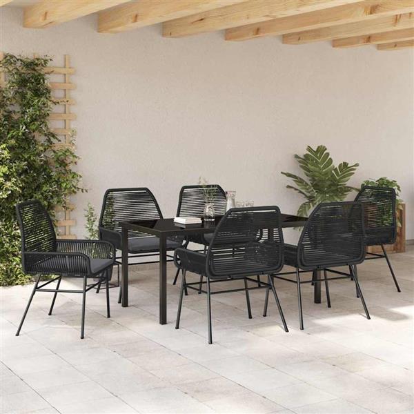 Grote foto vidaxl tuin eetset 7 pcs zwart poly rattan tuin en terras tuinmeubelen