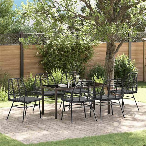 Grote foto vidaxl tuin eetset 7 pcs zwart poly rattan tuin en terras tuinmeubelen