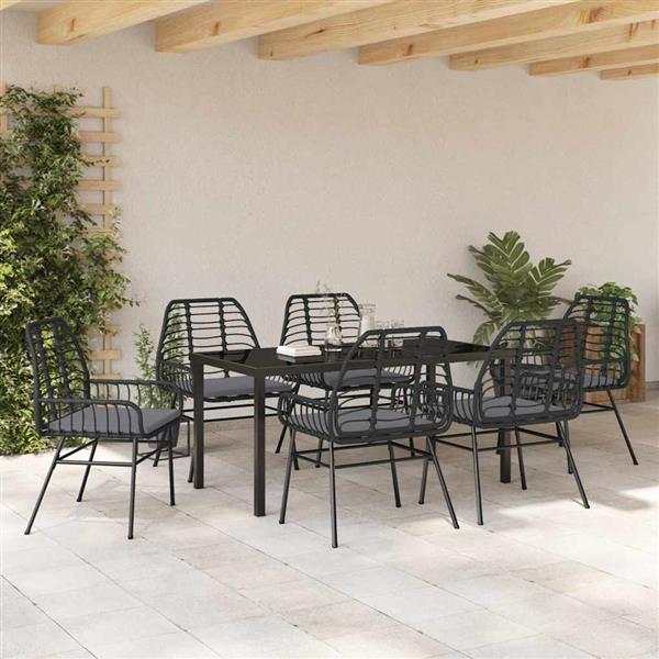 Grote foto vidaxl tuin eetset 7 pcs zwart poly rattan tuin en terras tuinmeubelen