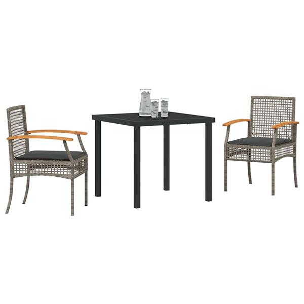 Grote foto vidaxl tuin eetset 3 pcs grijs poly rattan tuin en terras tuinmeubelen