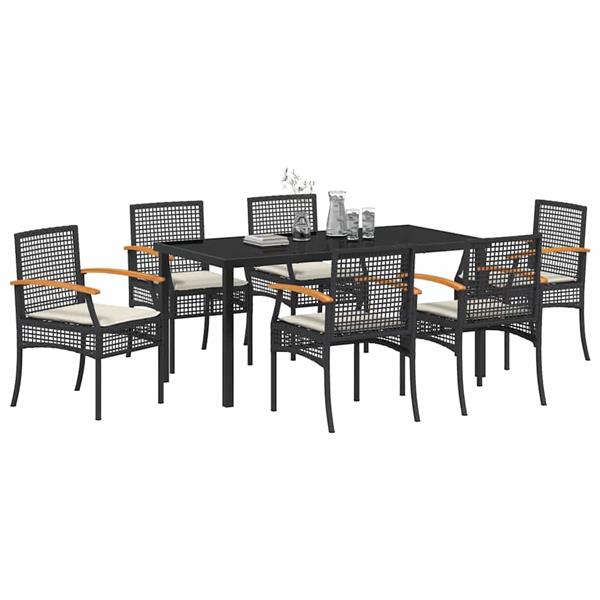 Grote foto vidaxl tuin eetset 7 pcs zwart poly rattan tuin en terras tuinmeubelen